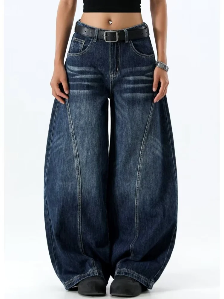 

2025 Ropa Y2K Streetwear Vintage Blue Patchwork Baggy Jeans Pants For Women Clothing Wide Leg Korean Casual Lady Denim Trousers