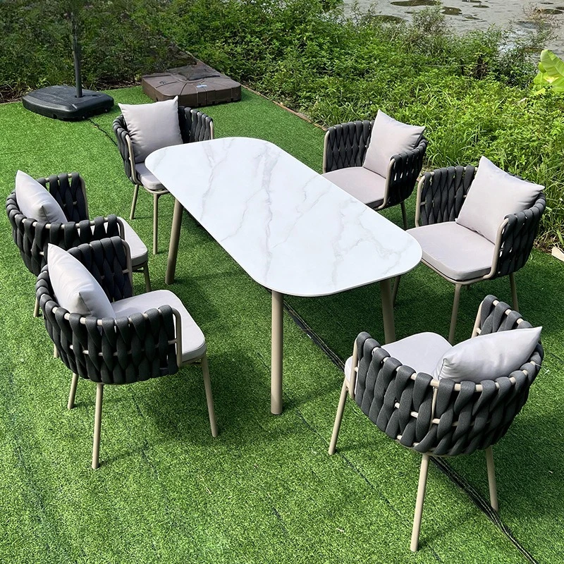 

Outdoor rooftop table and chairs Outdoor courtyard Rope chair Garden Open-air leisure Waterproof sunscreen rattan