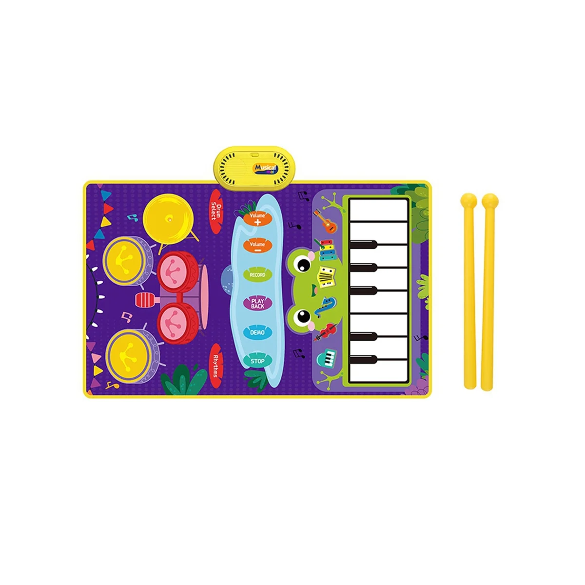 2-In-1 Baby Toys, Toddler Piano Keyboard and Drum Floor Mat with Sticks, Early Music Learning Sensory Toys for Ag