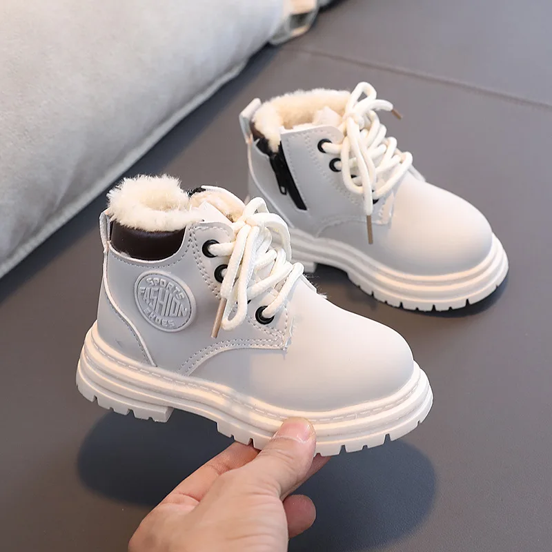 Girls Boots Autumn Winter Plush Children Boots Boys Girls Shoes Fashion Brand Soft Leather Warm Casual Kids Snow boots