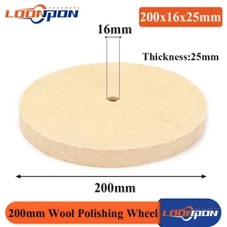 2Pcs 200mm Drill Grinding Wheel Buffing Wheel Felt Wool Polishing Pad Abrasive Disc For Bench  Grinder 16mm Hole Thickness 25mm