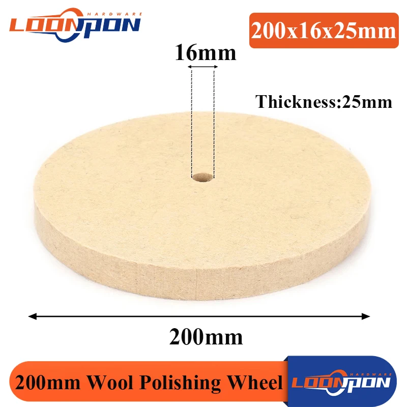 2Pcs 200mm Drill Grinding Wheel Buffing Wheel Felt Wool Polishing Pad Abrasive Disc For Bench  Grinder 16mm Hole Thickness 25mm