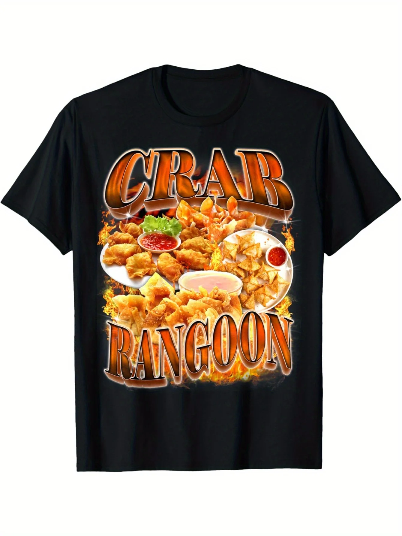 

Мужская футболка с рисунком «Crab Rangoon», 100% хлопок, черная, с винтажным дизайном в стиле рэп 90-х годов, повседневная свободная посадка, можно стирать в машине