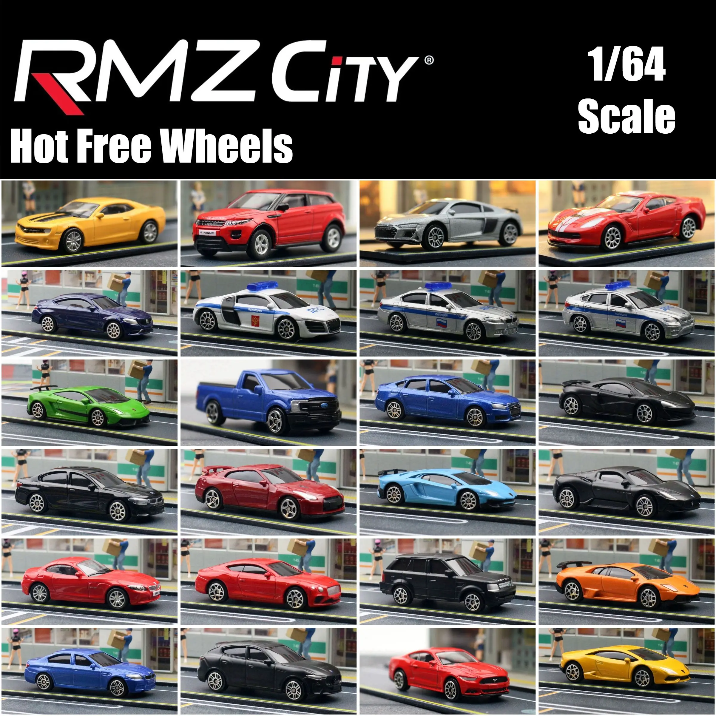 Hot Free Wheels Premium 1/64 Miniature RMZ City Diecast Toy Car For Children Metal Super Sport Vehicle Model Collection Gift Box