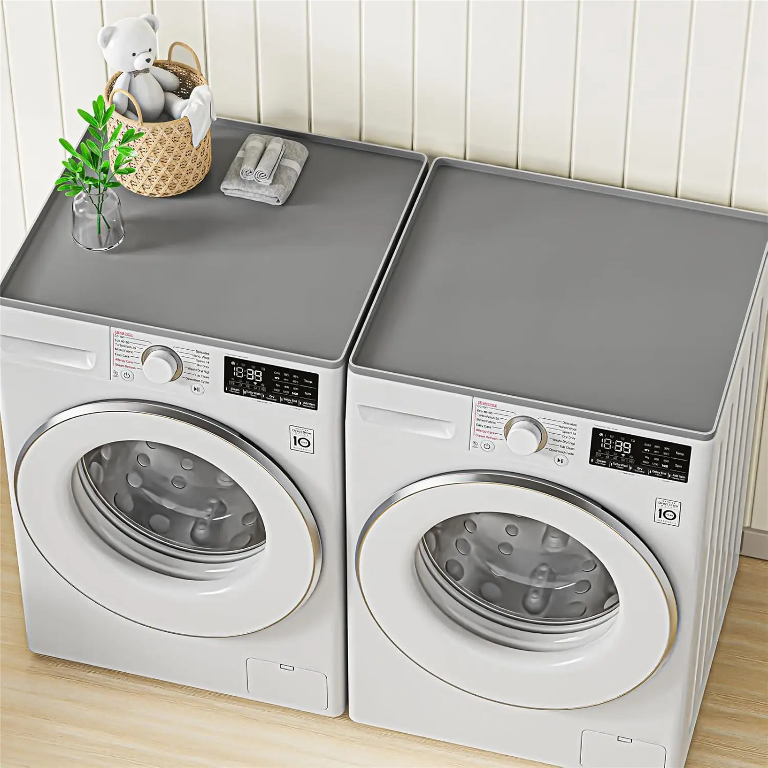 

Набор из 2 силиконовых чехлов для стиральных и сушильных машин, 27 x 27 дюймов, водонепроницаемый, нескользящий коврик для машин с фронтальной загрузкой, организация пространства в прачечной