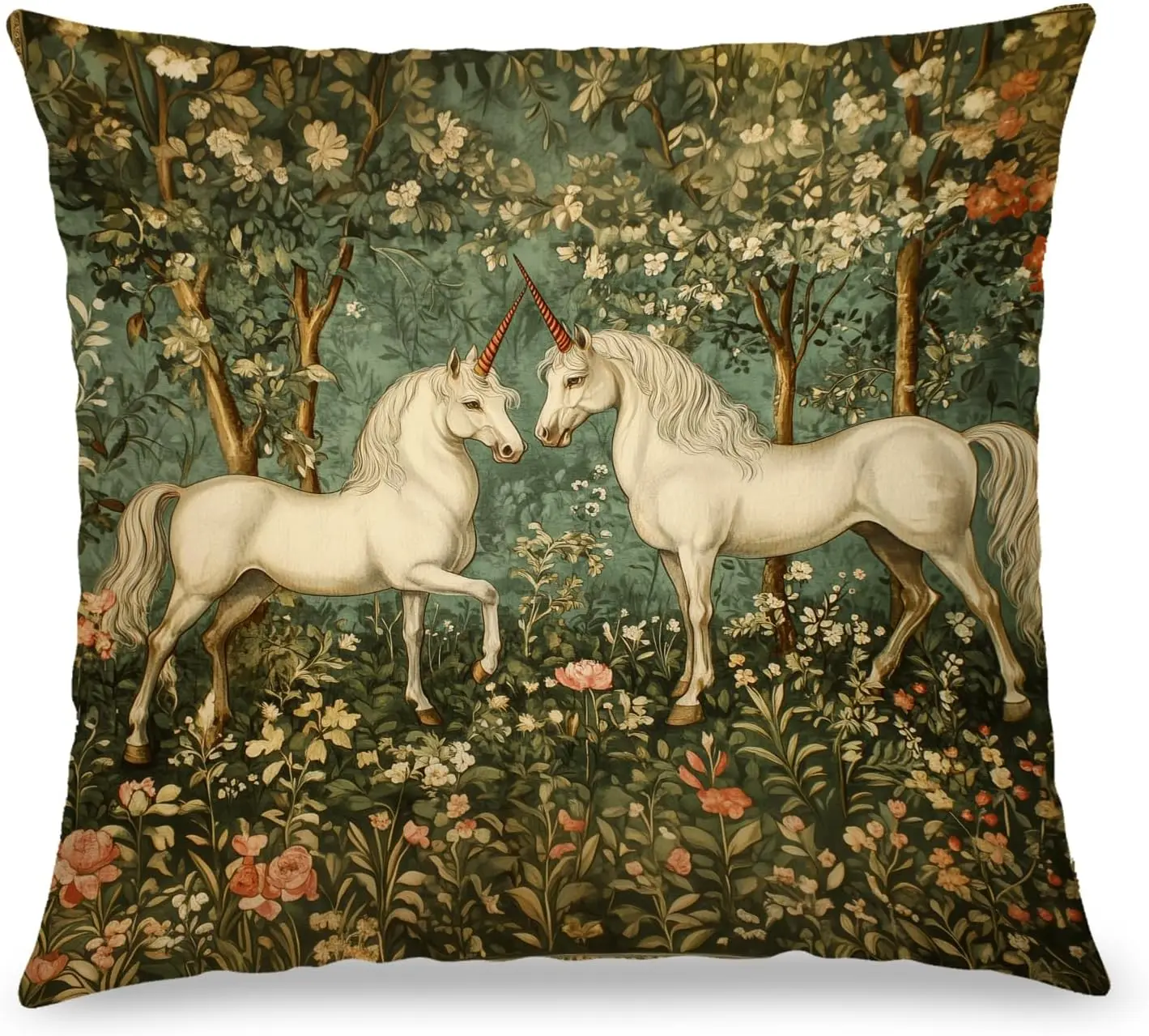 Cottagecore Unicorn Pillow Covers Enchanted Woodland Throw Cushion Decor Fantasy Mythical Forest Print Pillowcase
