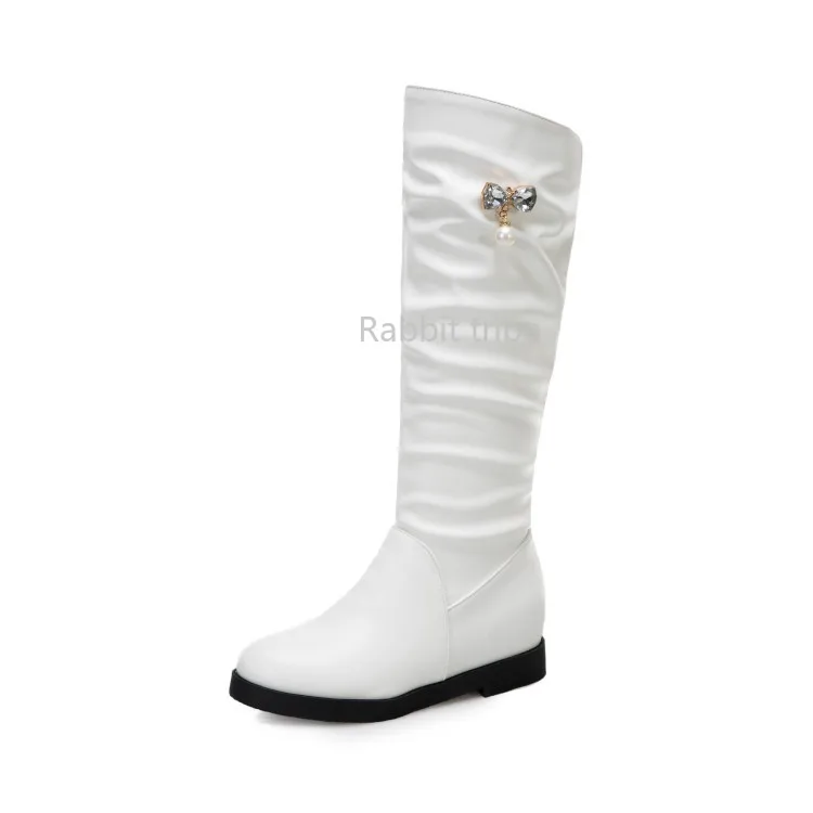 

2024 Winter Sleeve Flat-bottomed High Boots Women's Fashion Women's Boots Foreign Trade Pearl Decoration Large Size Boots 34-43