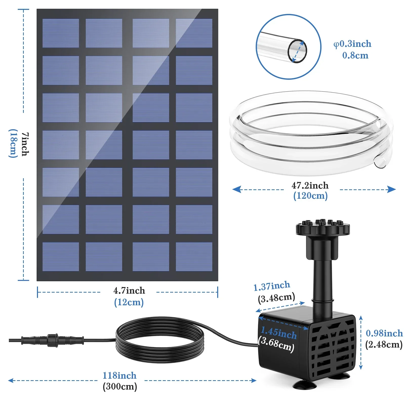 AISITIN Solar Fountain Pump,with 6Nozzles and 4ft Water Pipe,Solar Powered Pump for Bird Bath,Pond,Garden and Other Places