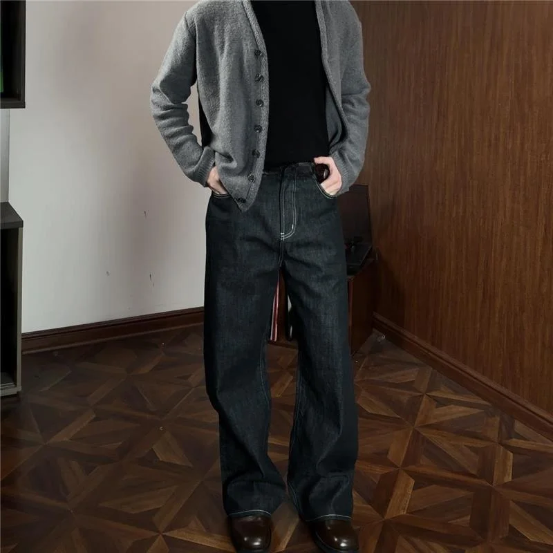 2025 Spring Collection Slim Fit Red Edged Denim Jeans mid Waist Straight Leg Long Trousers Sporty Style Qing Hei Original Cow