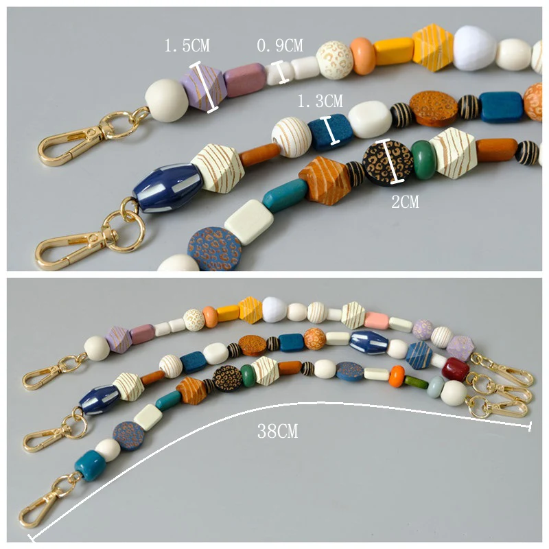 New Woman Bag Accessory Colorful Wood Resin Beads Part Handcrafted Wristband Phone Case Strap Women Replacement Bag Handle Chain