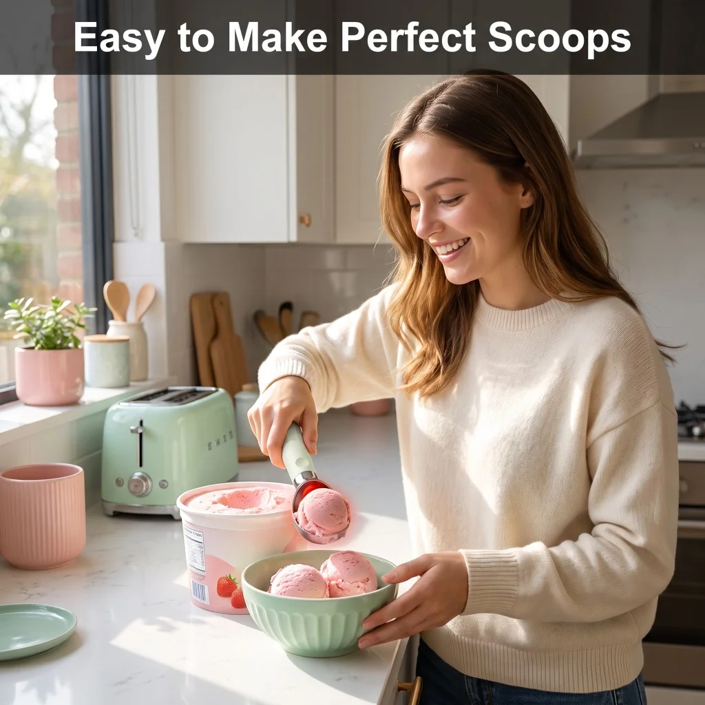 Rechargeable Heated Ice Cream Scoop,2oz Capacity 304 Stainless Steel Electric Ice Cream Scooper,Max 70℃ Heating with Power Indicator,2000mAh Battery USB-C Charging,Long Press 2s Power On/Off Frozen Dessert Serving Kitchen Gadget