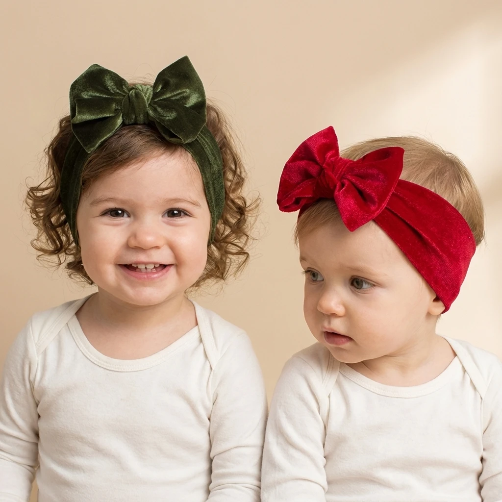 New Velvet Bow Headband Hair Accessories 2-Color Set Cute Wide Headband for Infants and Toddlers