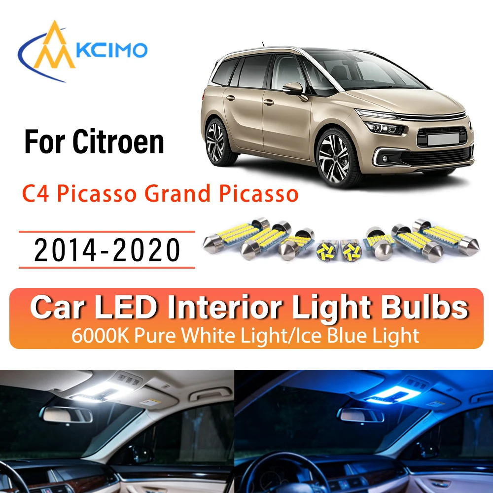 Premium Easy Install LED Interior Lights For Citroen C4 Picasso Grand Picasso 2014 -2020 Lights Kit, Blue Light,White Light