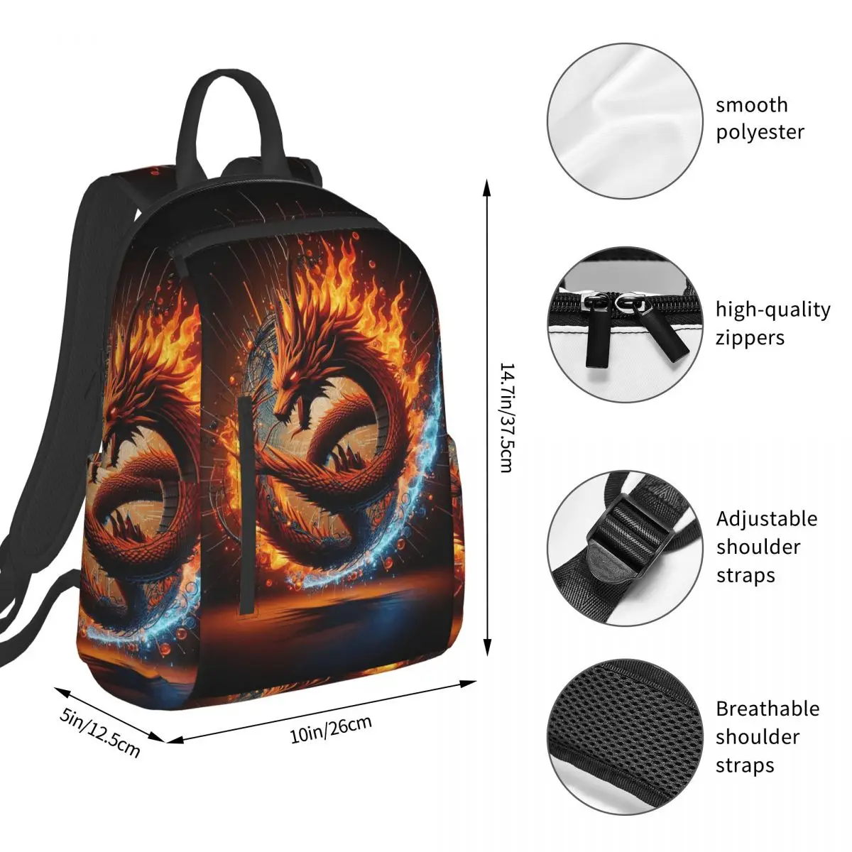 Dragon Portrait Backpack Student BookBag Boys Girls School Bag Laptop Shoulder Bags Men Women