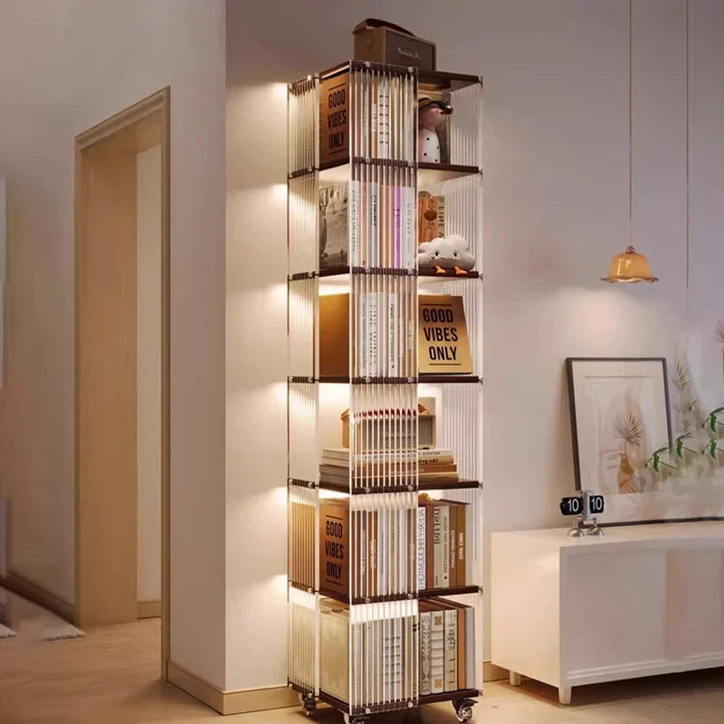 Living Room Haller Rotating Bookshelf Bedroom Acrylic Corner Make Up 5 Level Bookshelf Small Space Invisible Estante Furniture