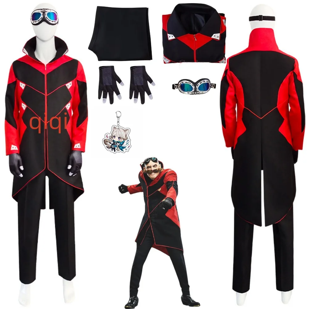 Dr Eggman Cosplay Jacket Pants Costume Men's Halloween Ivo Robotnik Trench Uniform Glasses Gloves Carnival Party Clothes