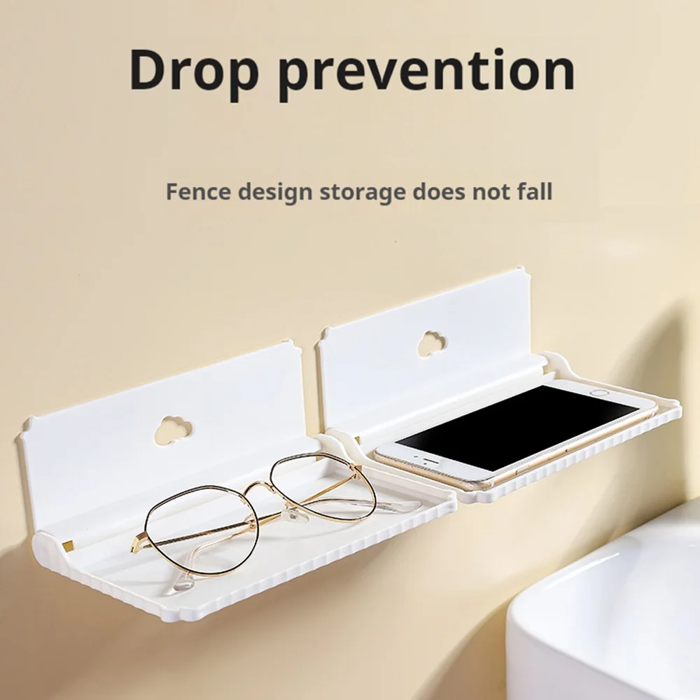 Punch-Free Foldable Wall Mount Storage Shelf Self-Adhesive Mini Wall Rack Phone Glasses Remote Control Organizer Phone Holder view 3