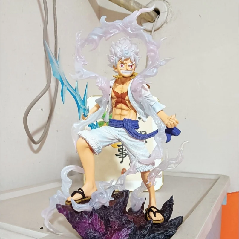 Figura de One Piece de Anime Lightning Luffy Gear 5, colección de adornos de muñecos Sun God Nikka, modelo de figuras de acción de Pvc de 27cm, juguetes de regalo