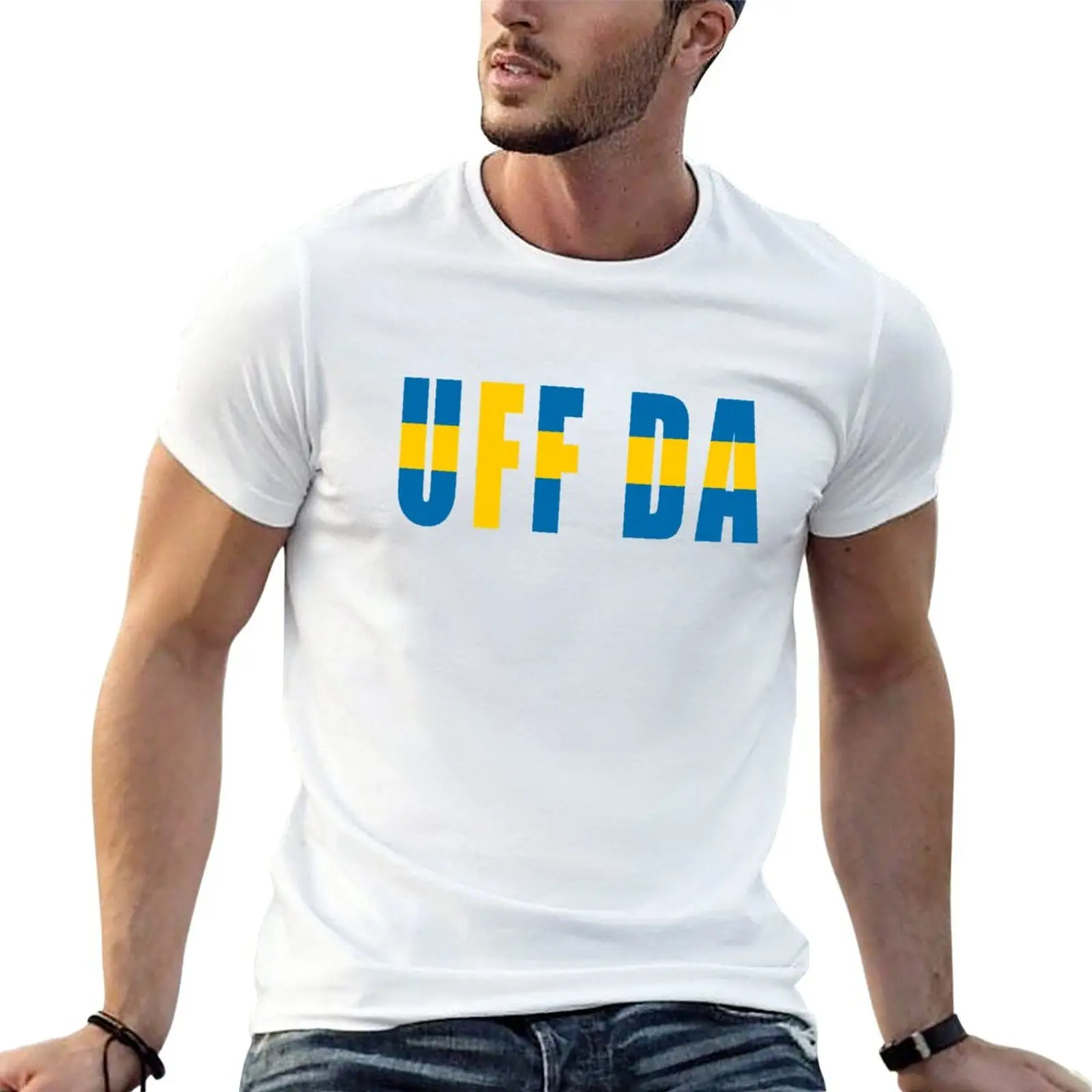 

Uff da, Swedish flag, Scandinavian T-Shirt tops Aesthetic clothing plain black t shirts men