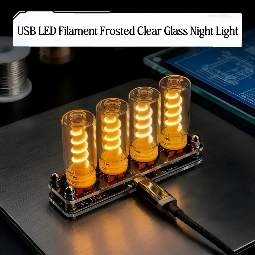 5V USB LED Filament Frosted Clear Glass Night Light Dimmable Touch Control for Car Home Room Laptop PC Festival Decoration