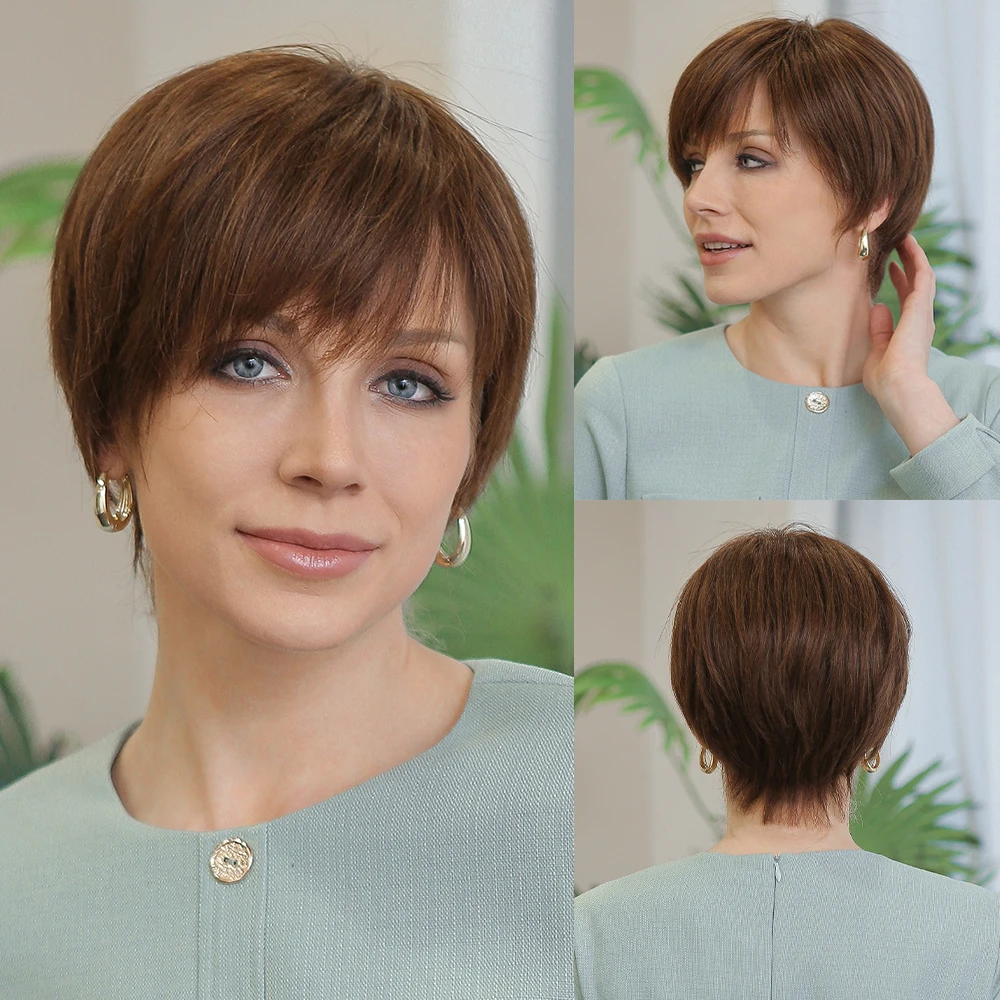 100% remy menschliches Haar ombre blonde Spitze Front Perücken mit Pony Pixie Cut Haare kurze gerade geschichtete Perücken für Frauen Bob menschliche Perücke