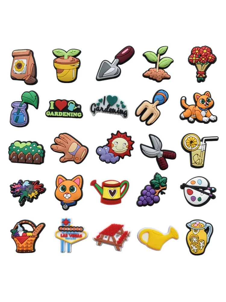 Outils de réparation de jardin, breloques de chaussures en PVC, pantoufles, combinaison de boucles, accessoires de bracelets adaptés, bandes de décoration, cadeau de fête unisexe