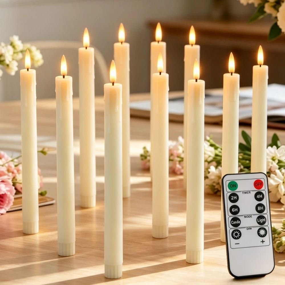 LED Taper Candles LED Tealight Candles with Remote & Timer Flickering Flameless 3D Wick Candle Christmas Halloween Wedding Decor