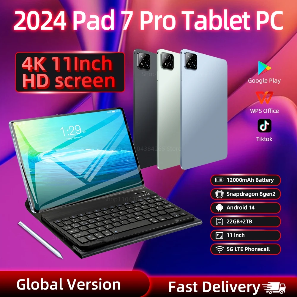 2025 Original Pad 7 Pro Snapdragon 8 Gen 2 Global Version Tablets PC Android 14 22GB+2TB Dual SIM Card 11 inch WIFI HD 4K Mi Tab