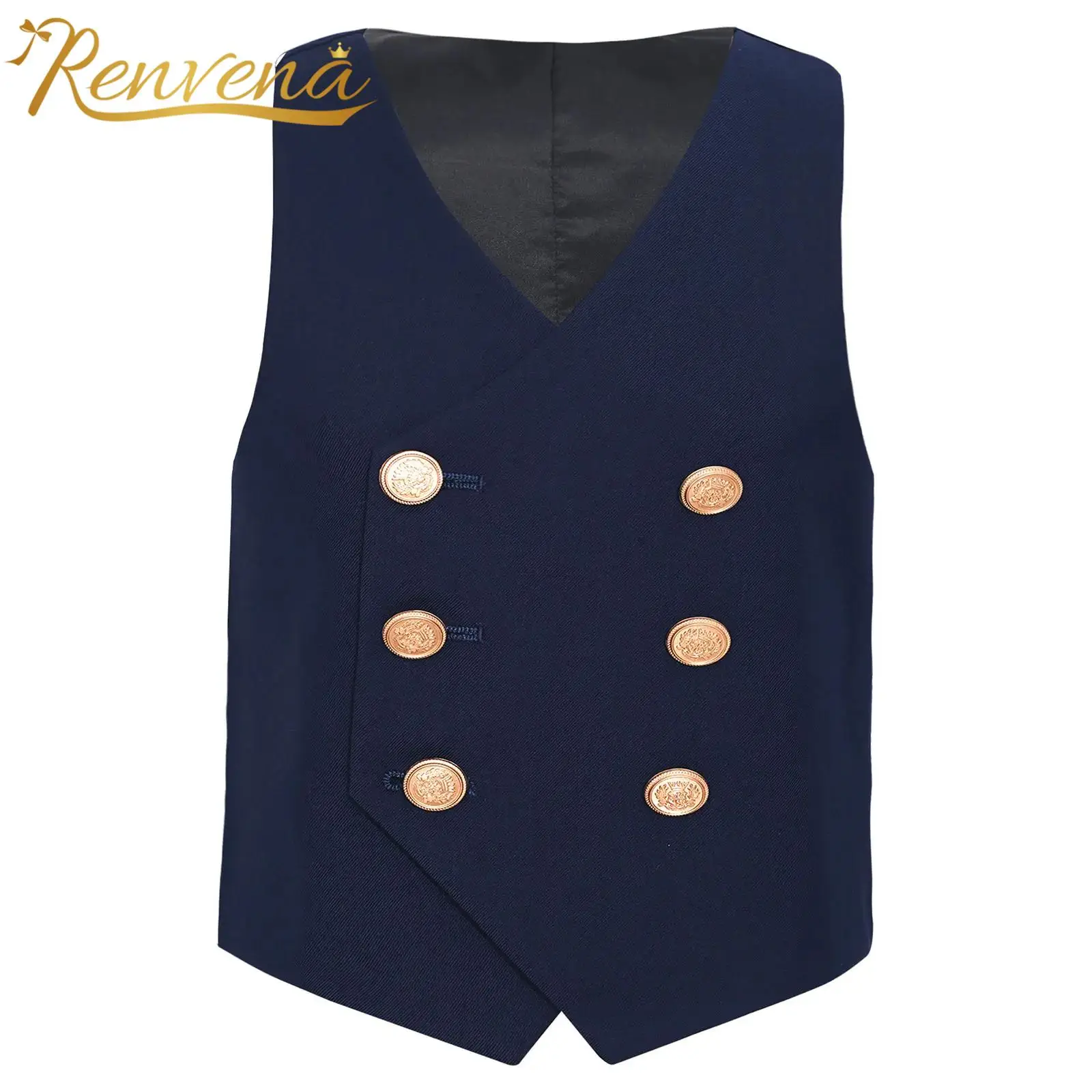 Vests Kids Boys Double-Breasted Waistcoat School Uniform V-Neck Sleeveless Vest for Graduation Wedding Party Christening Formal