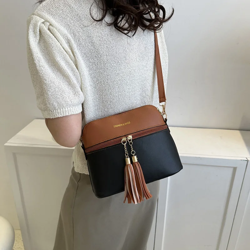 Vintage Patchwork Crossbody Bags For Women Tassel Shell Shoulder Bag Casual Ladies Handbags