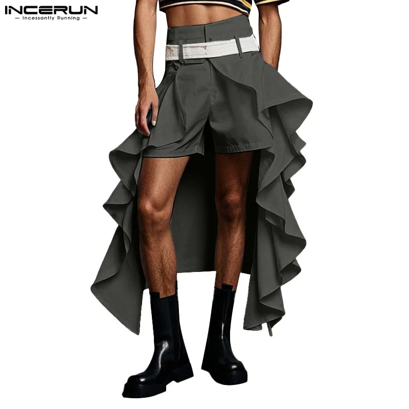 INCERUN Mannen Ruches Rokken Losse Shorts Effen Kleur Casual Mannen Bodems Streetwear Korte Broek Mode Broek Mannelijke Oversize S-5XL