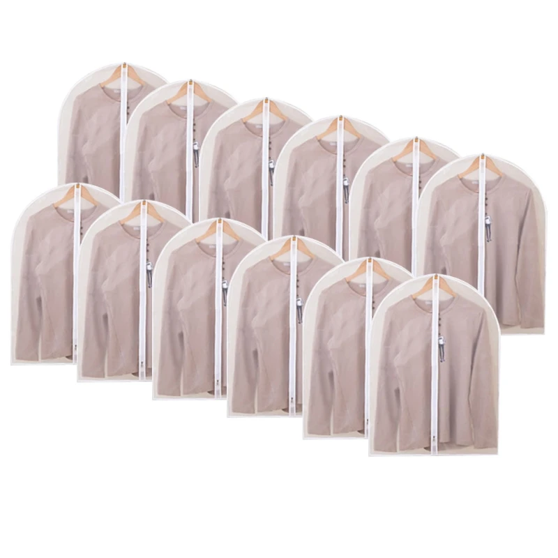12pcs Hanging Garment Bags Lightweight Clear Clothes Cover Full Zipper Suit Bag for Closet Storage Drop shipping