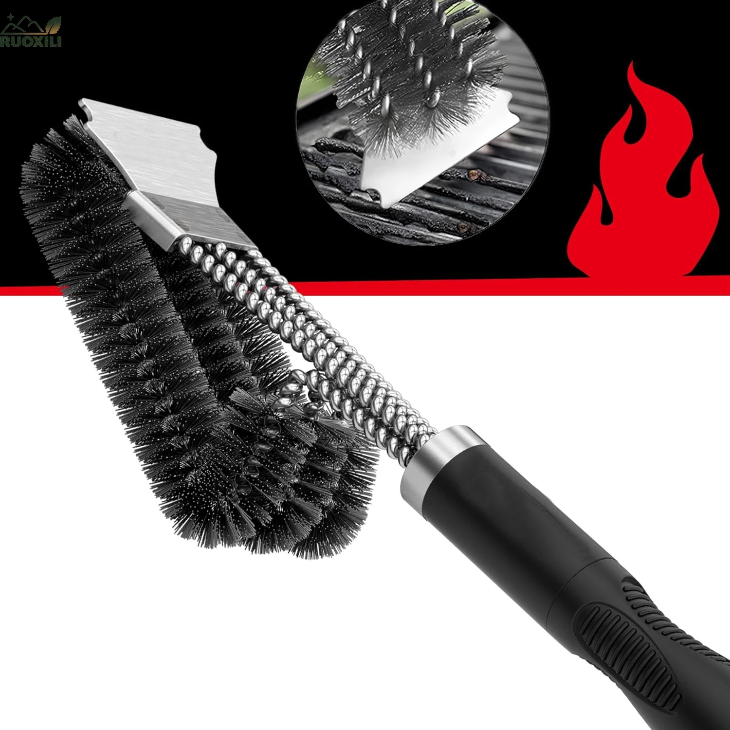 

Extra Strong BBQ Cleaner Accessories,Safe Wire Bristles Barbecue Triple Scrubbers Cleaning Brush for Charcoal Grilling Grates