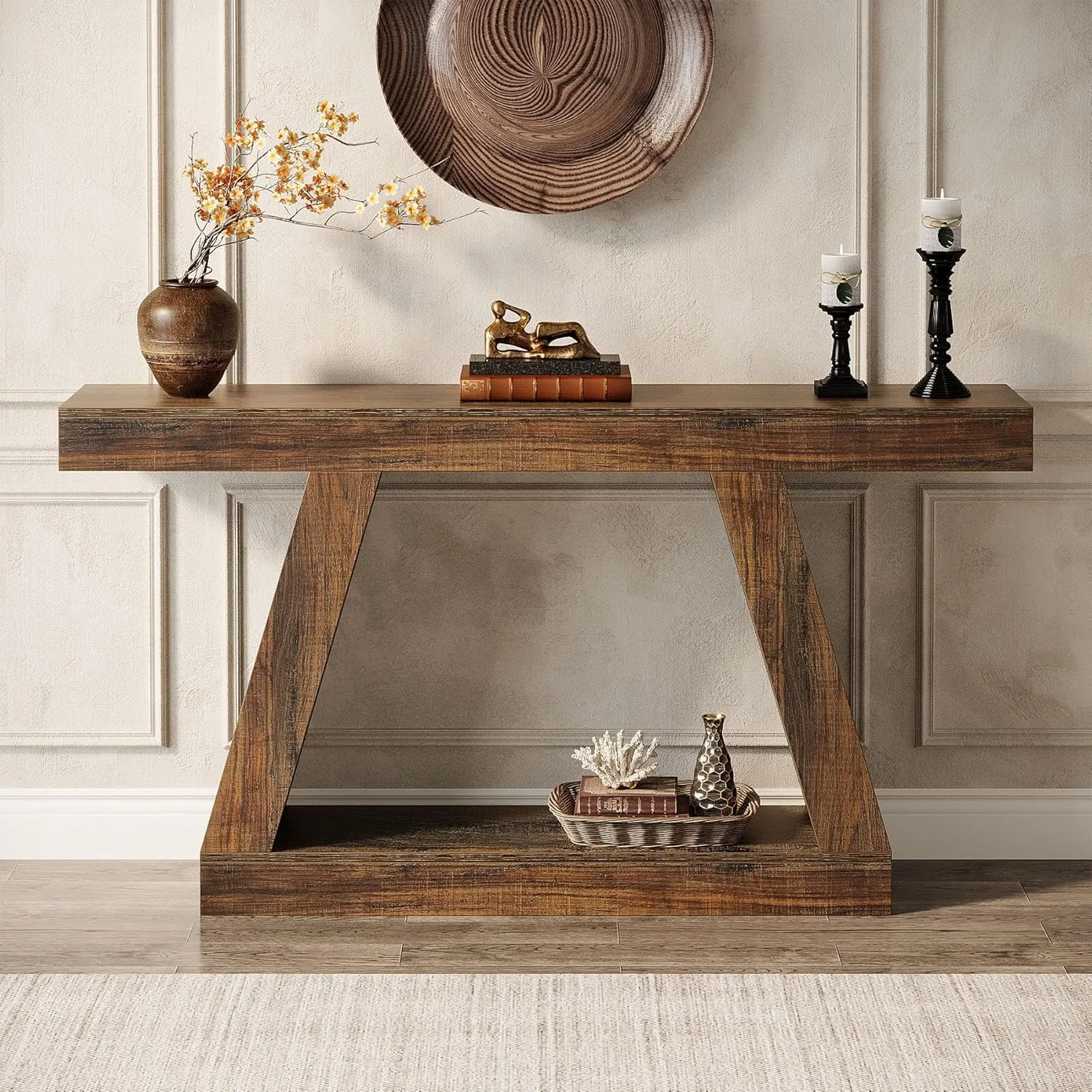 # Farmhouse Console Table, 55 Inch Rustic Sofa Table, Industrial Wooden Entryway Table for Hallway, Living Room