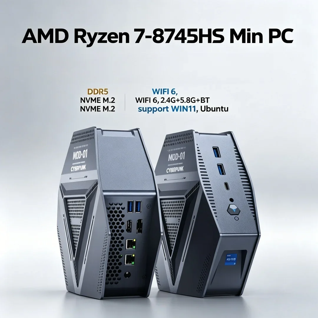 New Arrival Mini PC R7 8745HS Dual 2.5G LAN HD DP Windows11 Student Design Office Computer