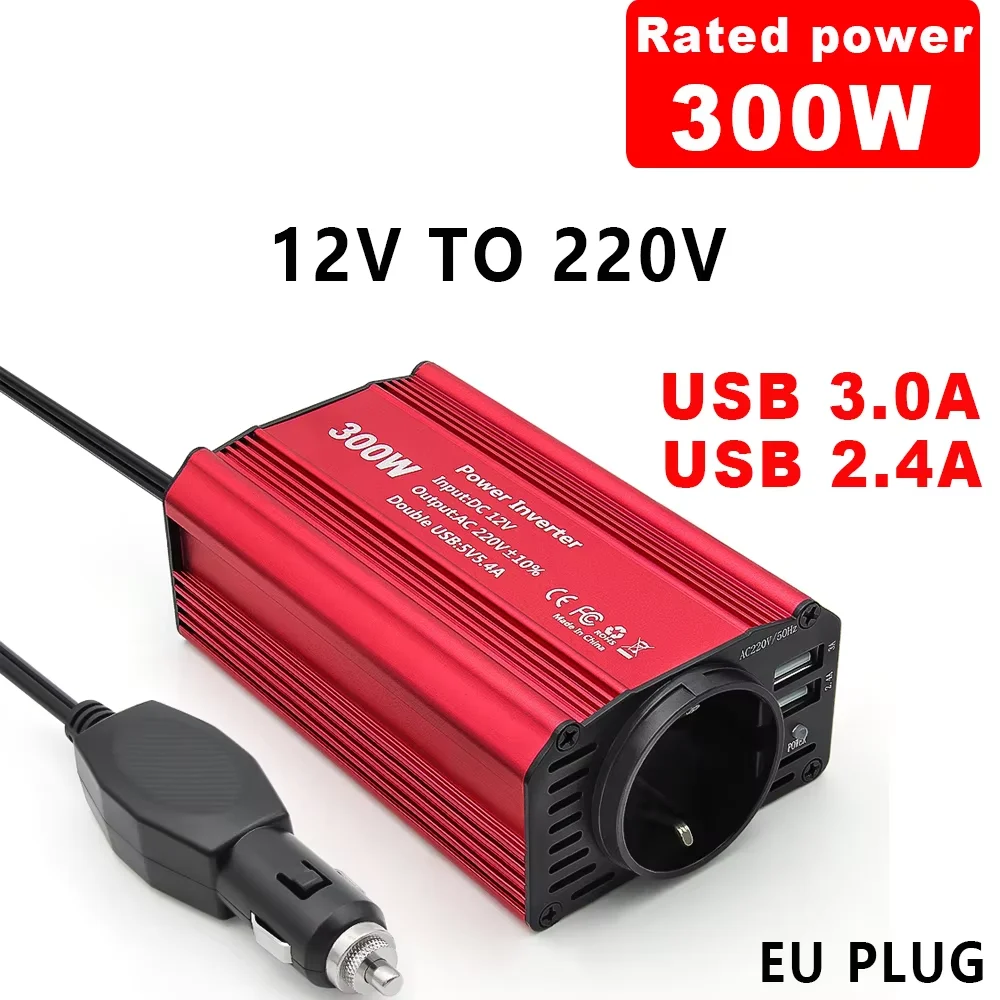 300W 150W Inverter 12V to AC 220V Car Cigarette Lighter Plug Voltage Converter EU Socket Fast Charging PD65W USB3.0
