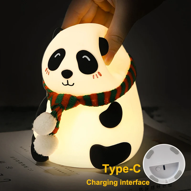 LED Panda Silicone Lamp Rechargeable Eye Protection Lamp Pat Night lights Dimming Sleep Bedside Lamp Birthday Gift Bedroom Decor