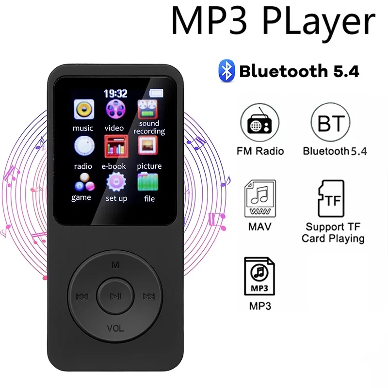 Bluetooth 5.4 MP3 Lossless Music Player Portable Walkmen FM Radio External Ultra-thin Student Sports Walkman Mp3 Player Recorder