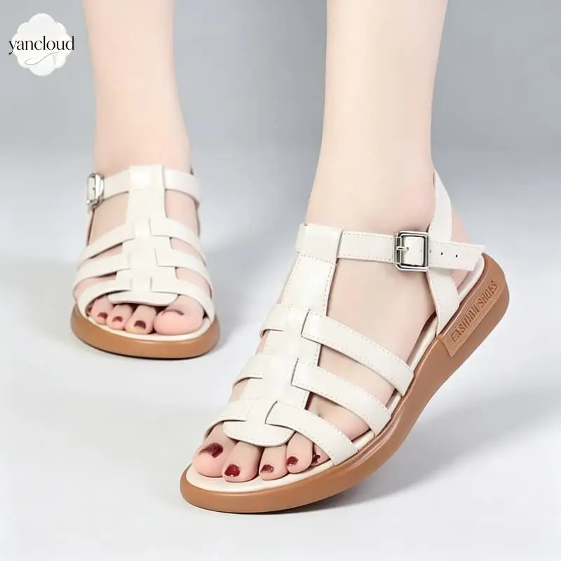 Plus Size 35-42 Comfortable All Match Genuine Leather Sandals Women's Flat Platform Shoes 2026 Gladiator Sandals Casual Beach