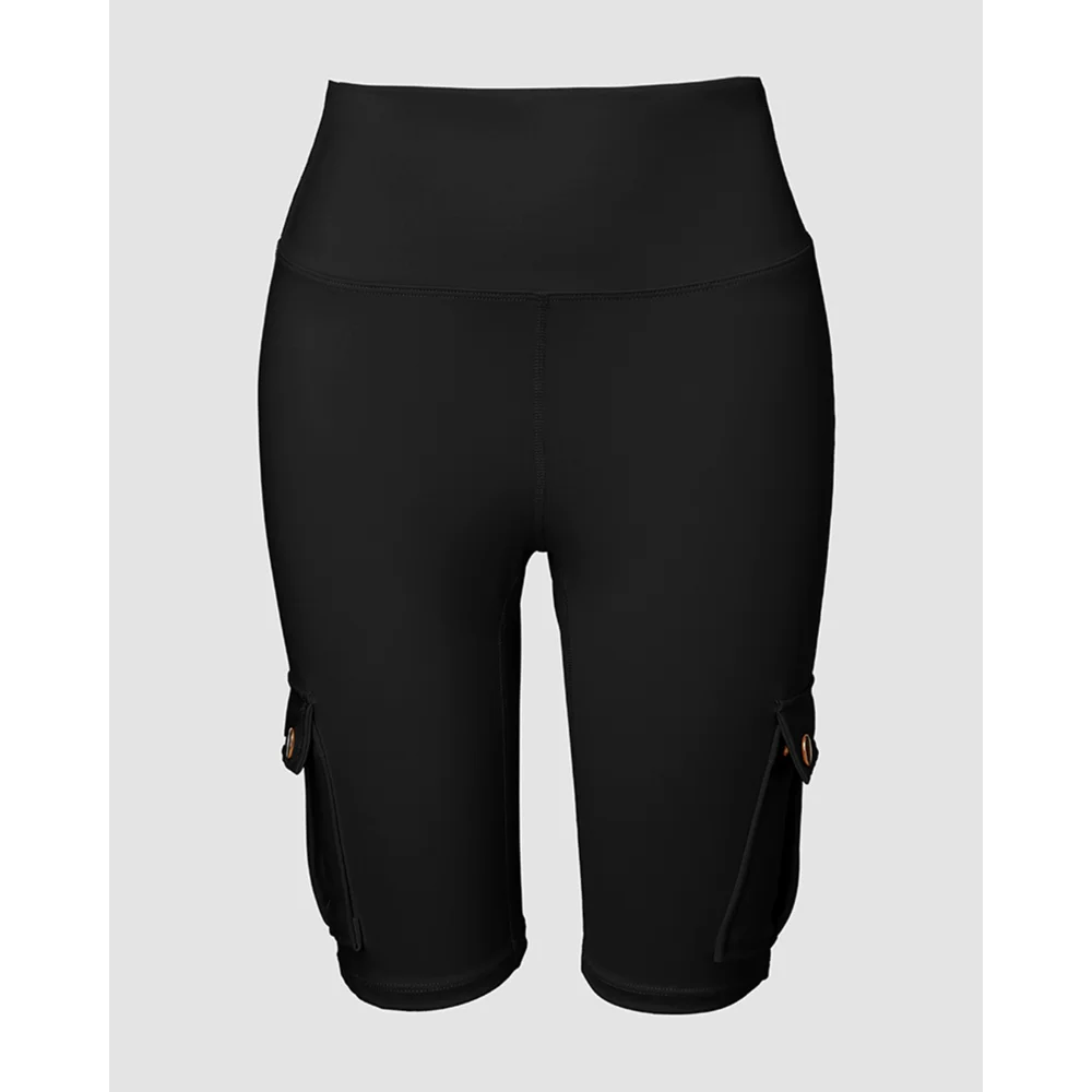 Tummy Control Butt Lifting Active Shorts High Waist Flap Pocket Workout Bermuda Cargo Running Shorts