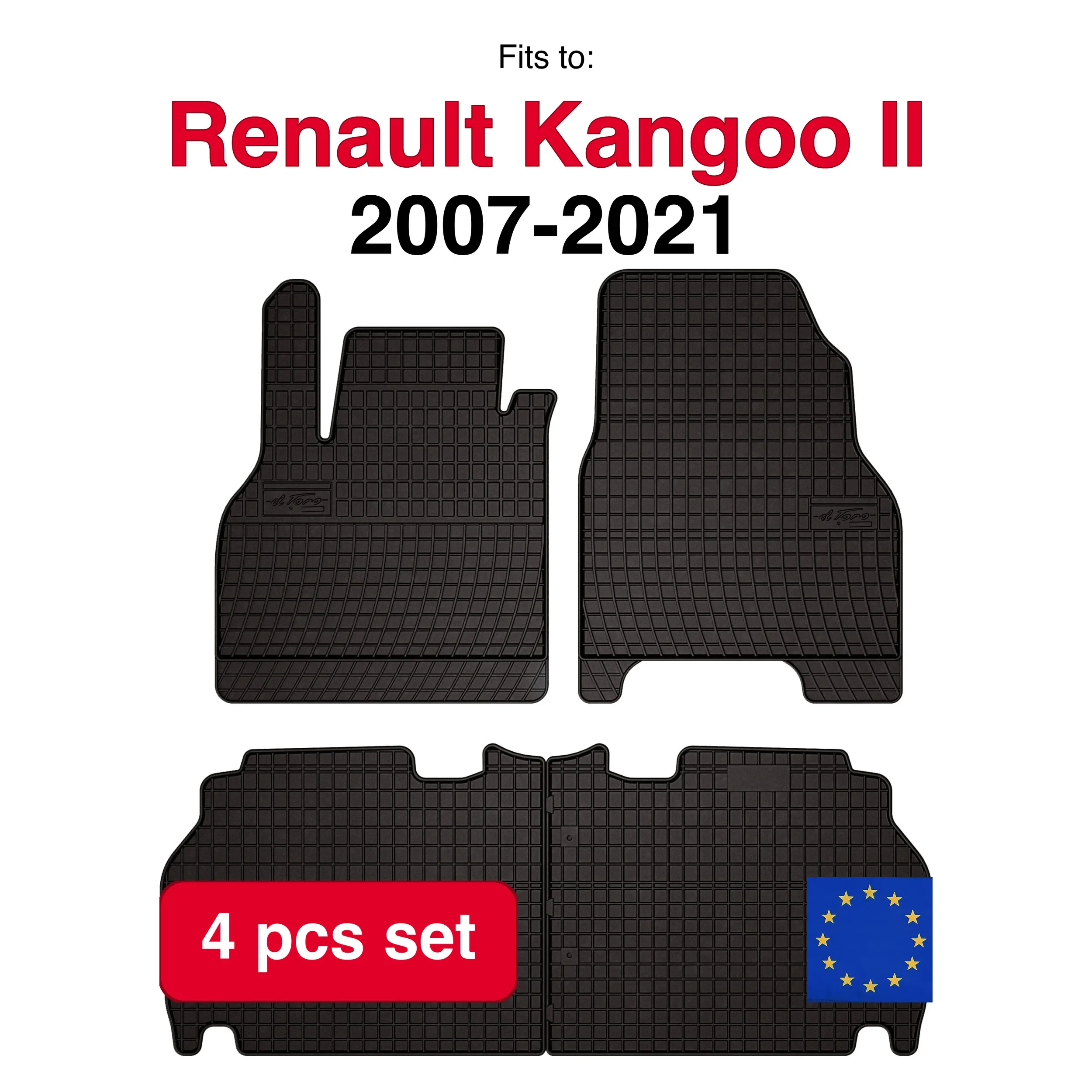 Rubberen automatten voor Renault Kangoo II kombivan (2007-2021) -Zwarte pasvorm (4 stuks)