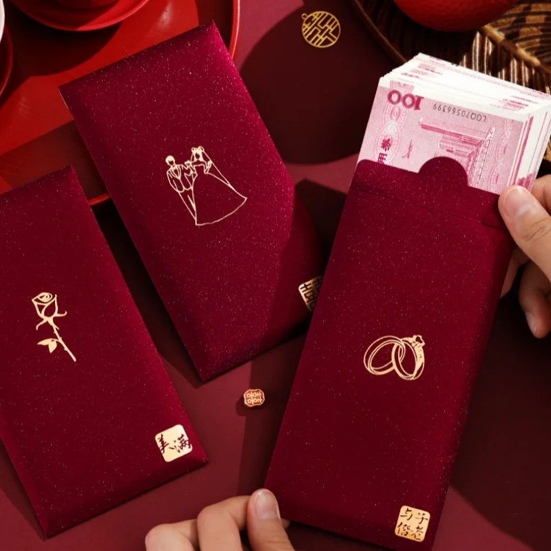 Enveloppes rouges chinoises pour mariage, 6 pièces/paquet, enveloppes d'argent porte-bonheur, paquet rouge, sac rouge, cadeau d'anniversaire pour la saint-valentin