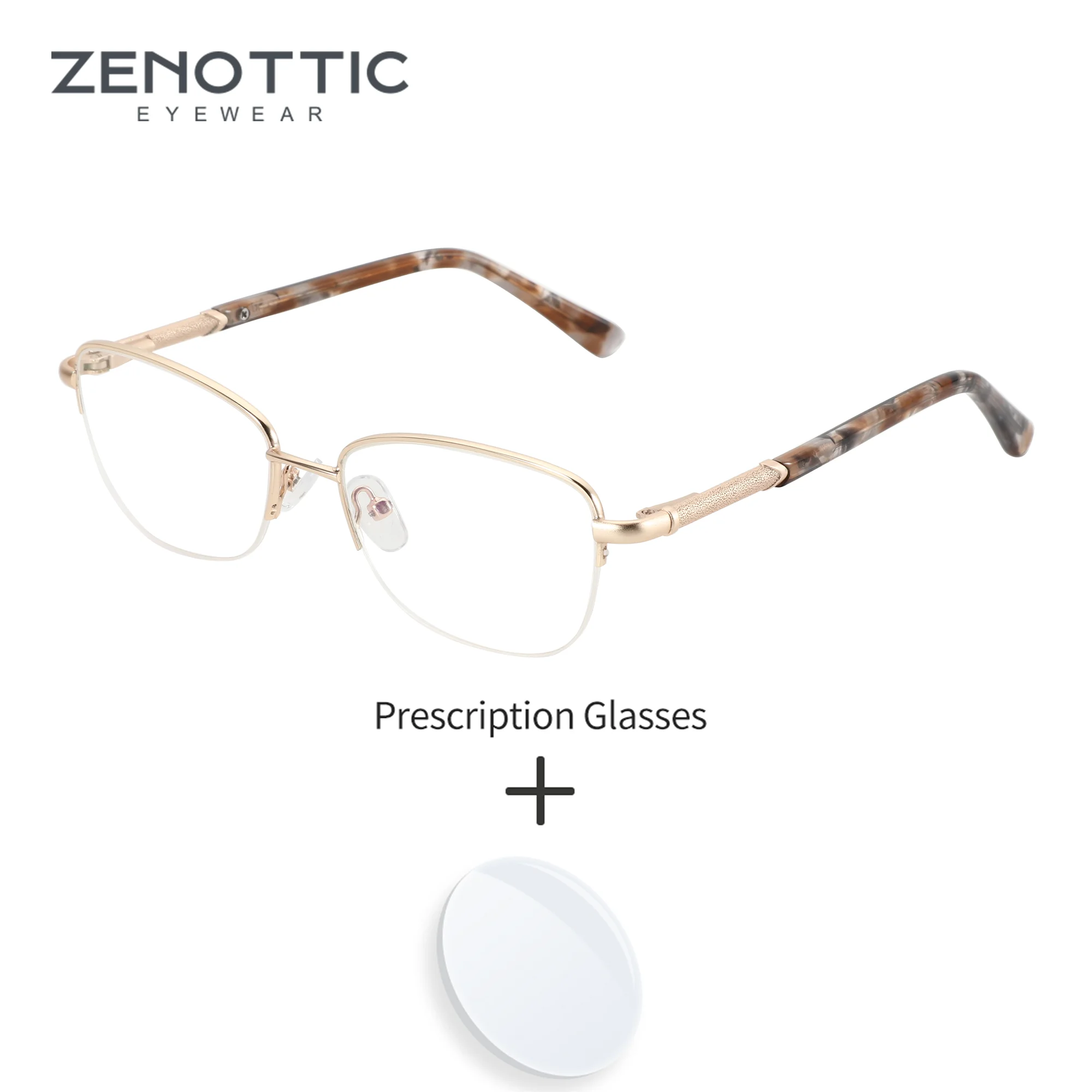 

ZENOTTIC S Size Fashion Metal Graduated Photochromic Multifocal Glasses Half-Rim Square Myopia Progressive Lenses For Women