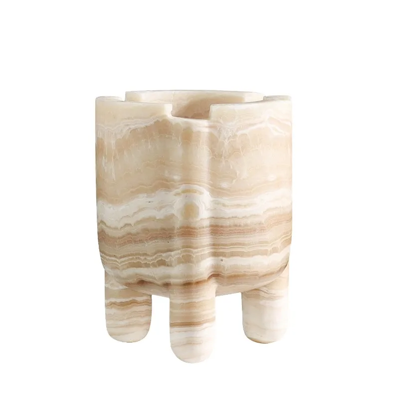 

Modern light luxury natural marble design tripod vase flower ware ornament hotel living room home decoration
