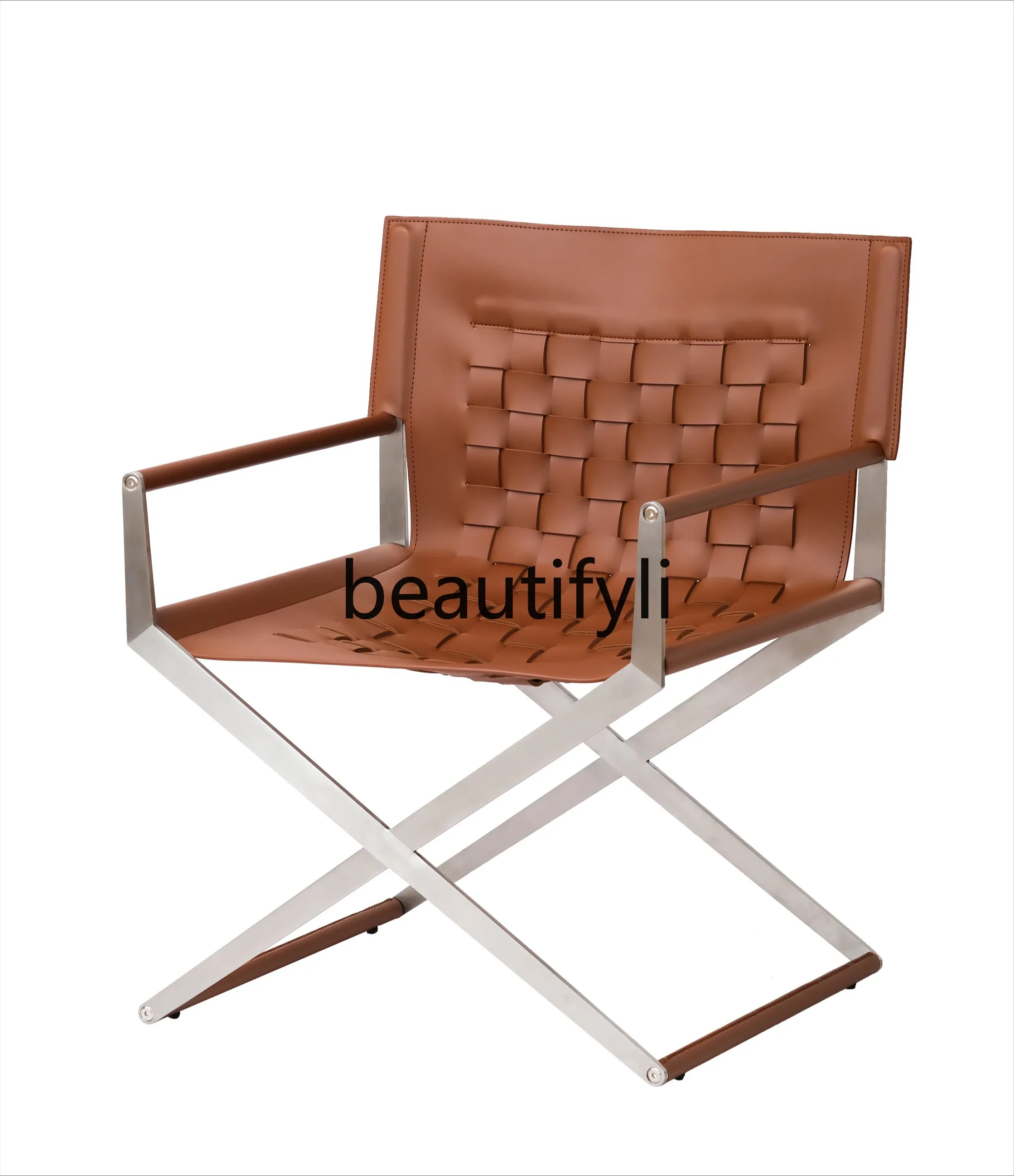 

Woven Saddle Leather Armchair Bauhaus Steel Foot Outdoor Chair