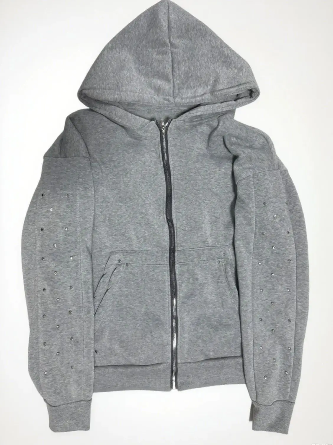 

New casual American fashion solid color high street hoodie cardigan jacket nail decoration hoodie couple style