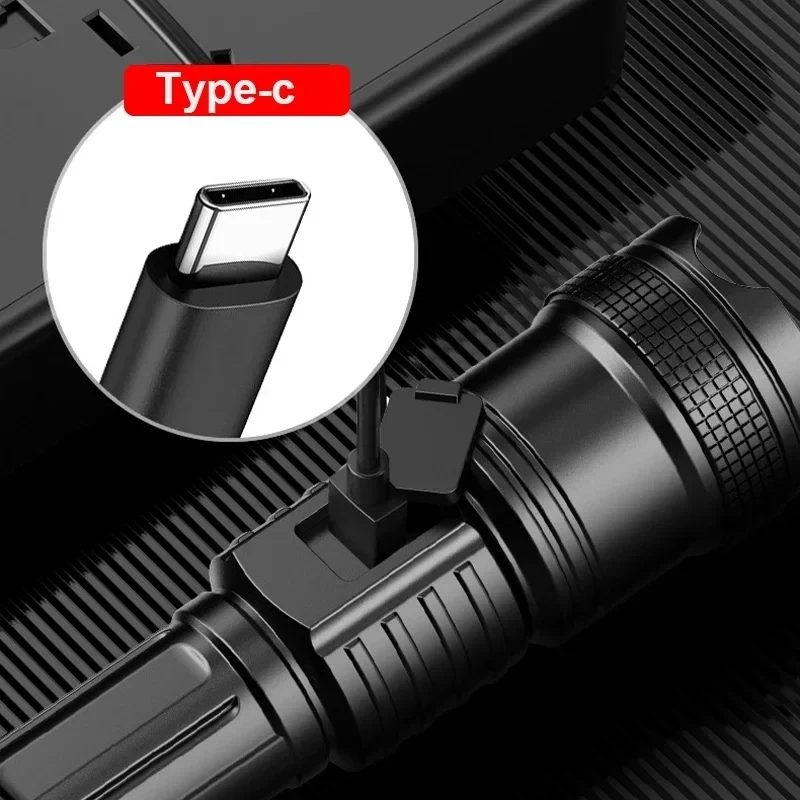 1500000LUM LED Flashlight High Power Type-C Rechargeable Torch Zoomable Light for Outdoor Camping Hiking Lamp Emergency Lantern