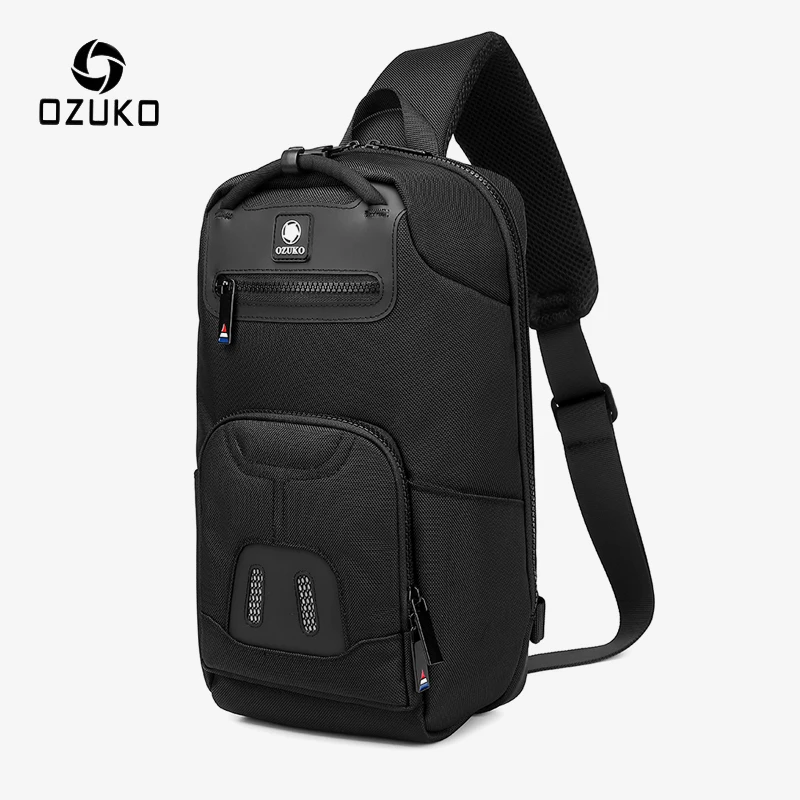 Ozuko-Sacos Crossbody impermeáveis para adolescente, bolsa de ombro para homens, bolsa de peito multi bolso, mensageiro masculino, bolsa de viagem USB, qualidade