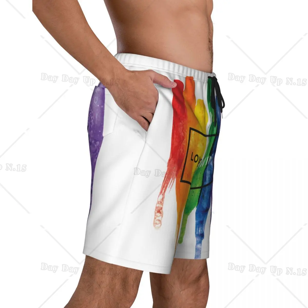 Love Wins Rainbow LGBT Print Men's Swim Trunks Quick Dry Beachwear Beach Board Shorts Gay Pride Lesbian Boardshorts