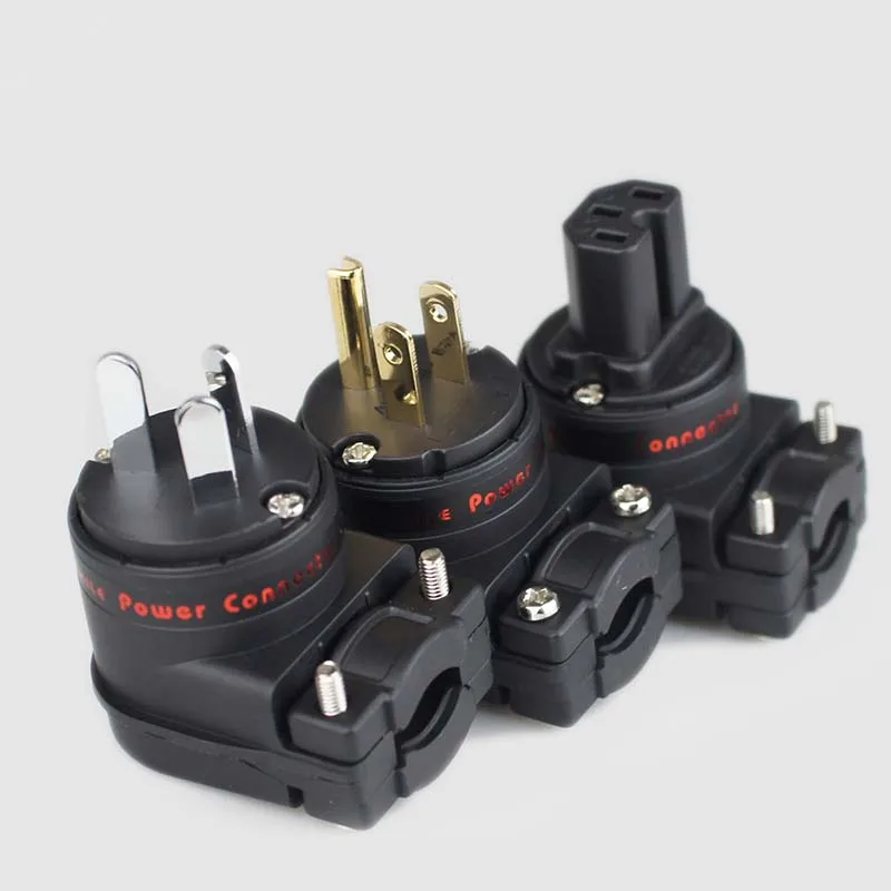 1PCS Hi-Fi Audio L-Shaped Purple Copper Power Plug and Receptacle with 7-Shaped Bend, American Standard Power Plug
